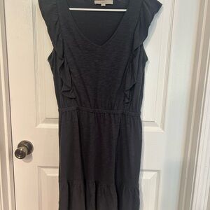 LOFT Gray and Blue Midi Dress with Classic Charm